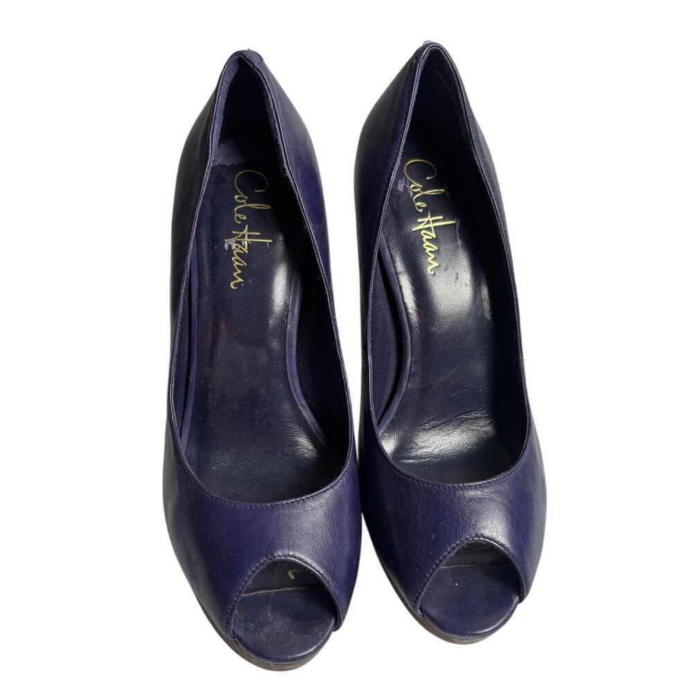 Cole Haan Navy Blue Peep Toe Stiletto Pump Heels